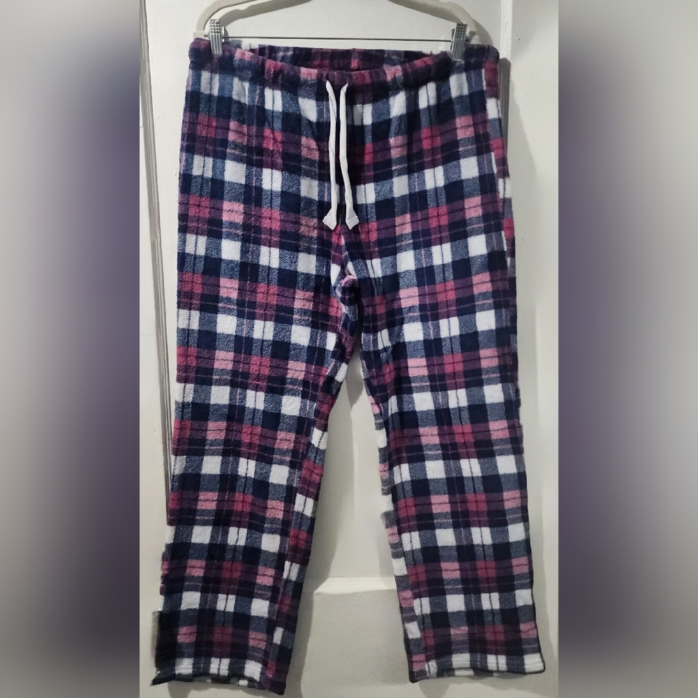 🌸Cozy Plaid Flannel PJ Pants - Navy, Pink & White🌸size:L